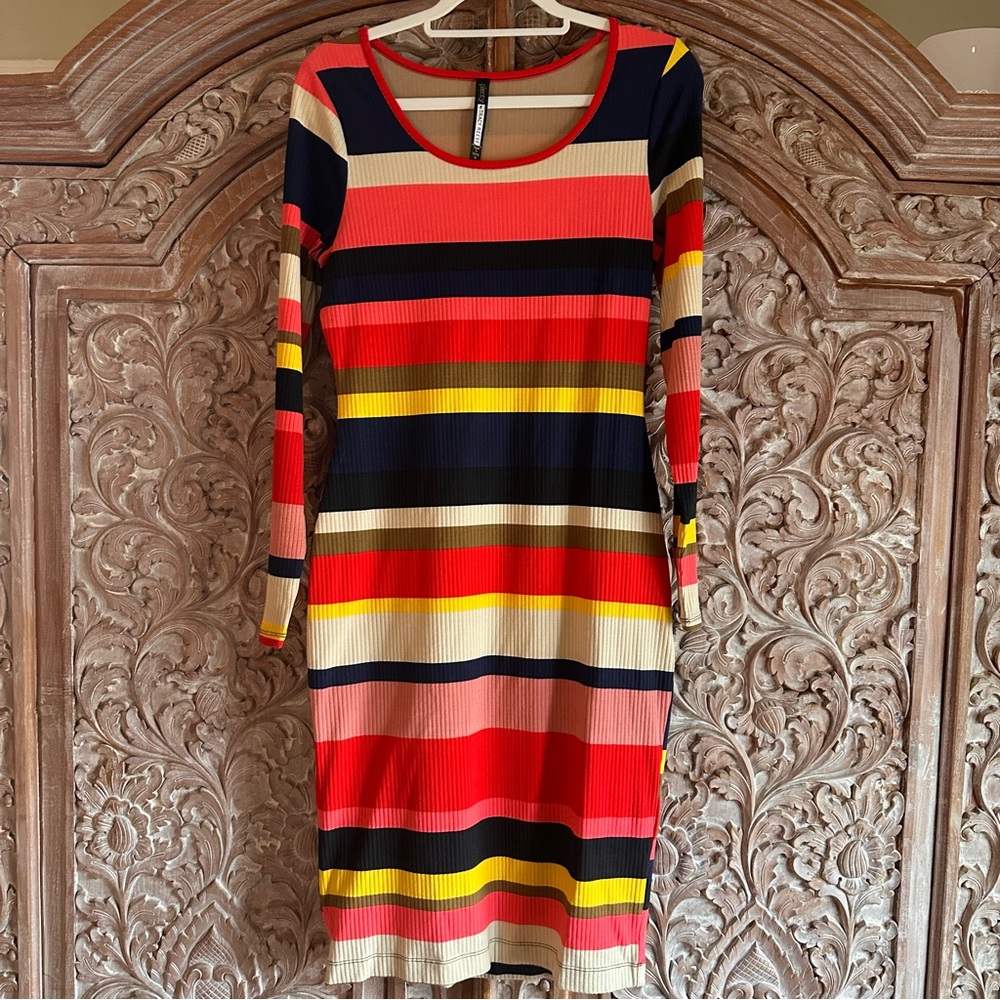 Tracy Reese Colorful Striped Long Sleeve Dress